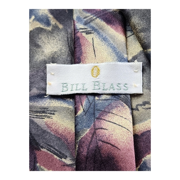 Vintage Bill Blass Abstract Floral Silk Tie Purple Navy Beige 90s Neckwear - Picture 4 of 5